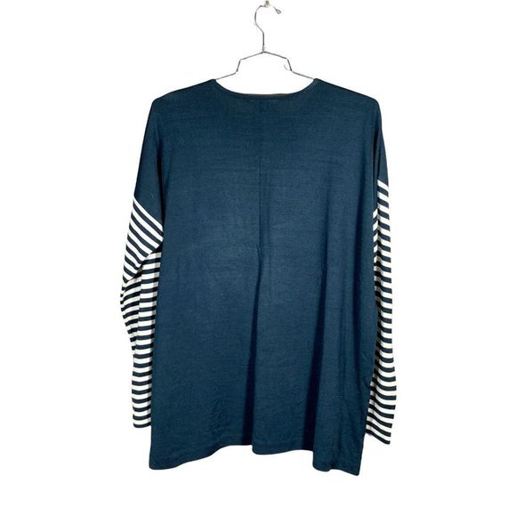 Vintage 80s Andrea Jovine Silky Navy Striped Sleeve Sweater Size L - Picture 2 of 3